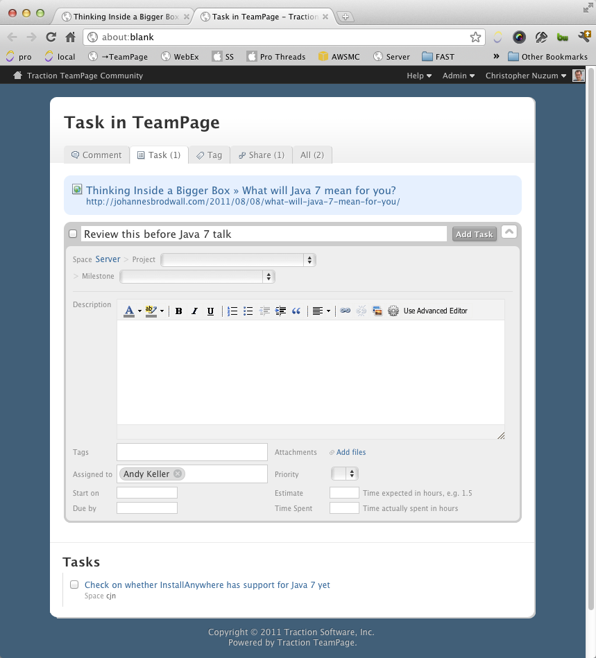 WebサイトからTeamPageへタスクを登録する