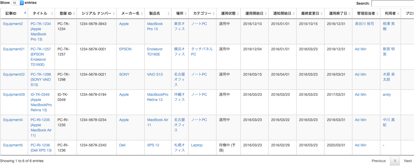 スプレッドシート画面