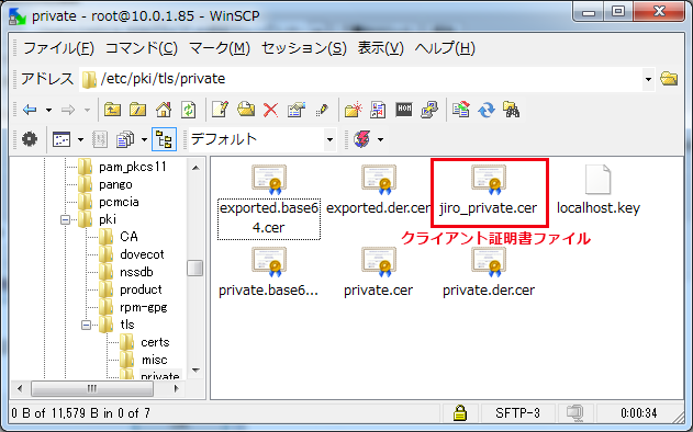 WinSCPで証明書ファイルを転送